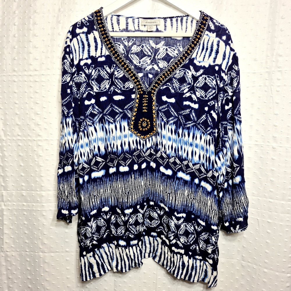 Dress Barn Women's Bohemian Blue & White Fun Tie Dye  like pattern Size 2X